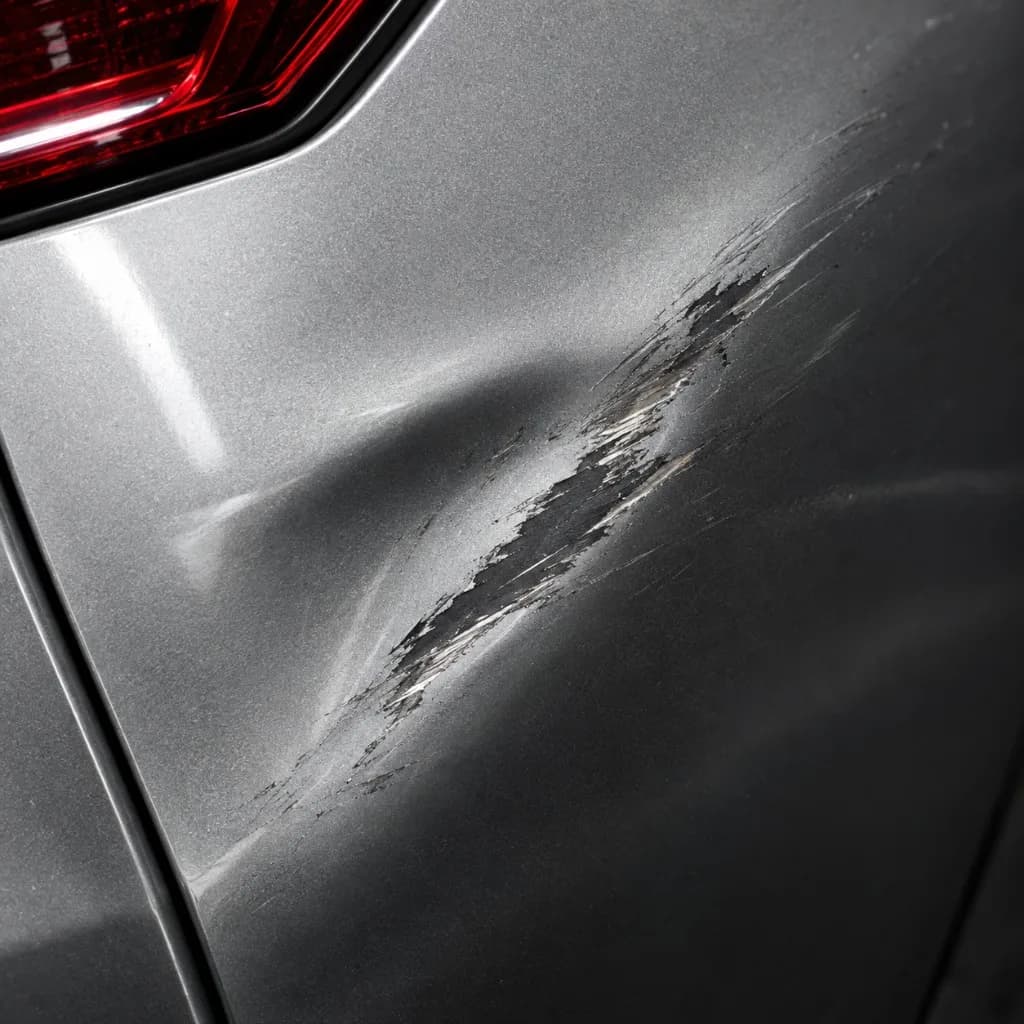 Collision scratch damage on a vehicle panel